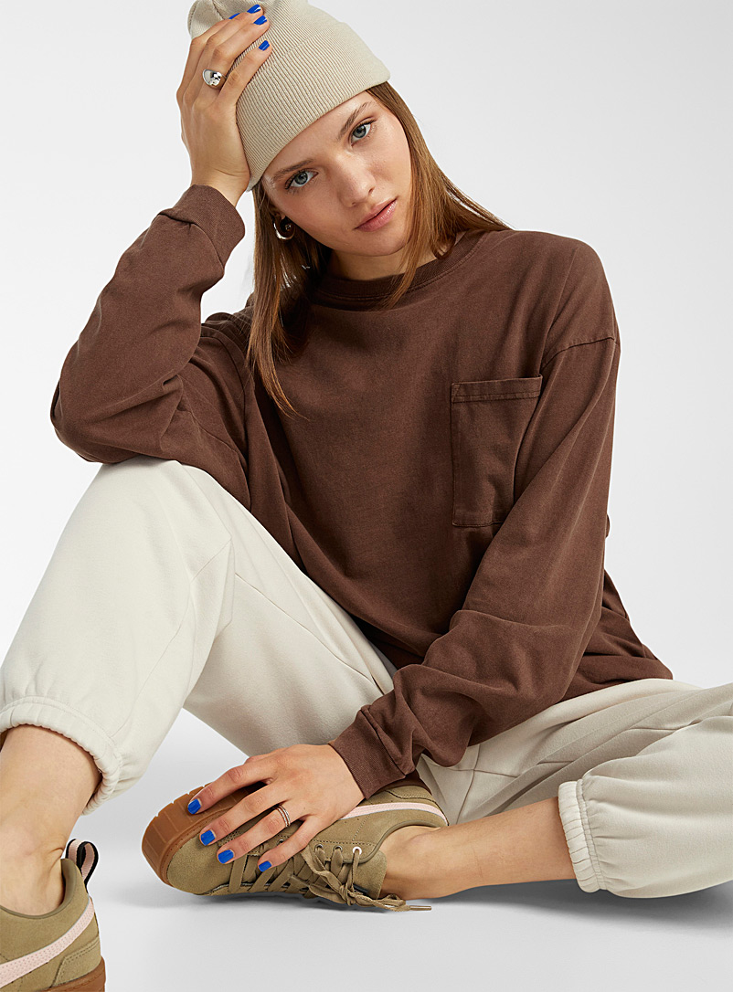 Twik Brown Ultra-oversized washed-finish T-shirt for women