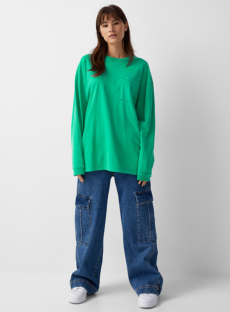 Twik Kelly Green Ultra-loose faded T-shirt for women