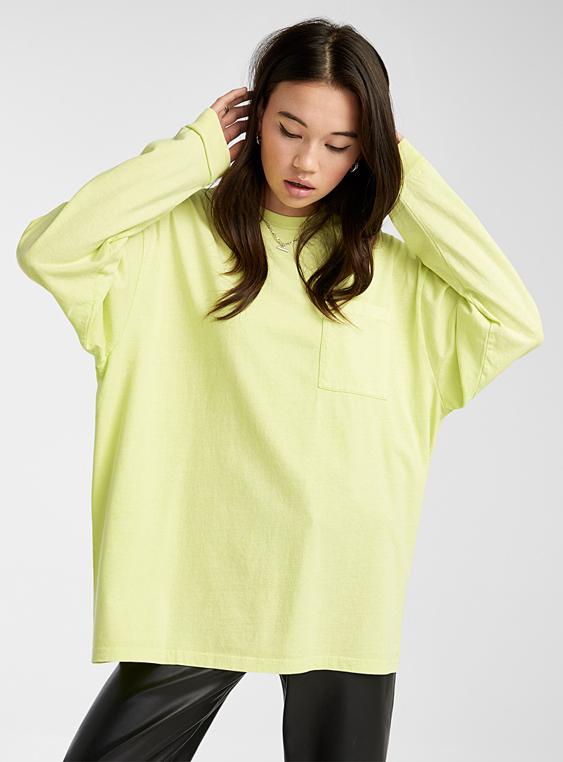 Twik Lime Green Ultra loose faded T-shirt for women