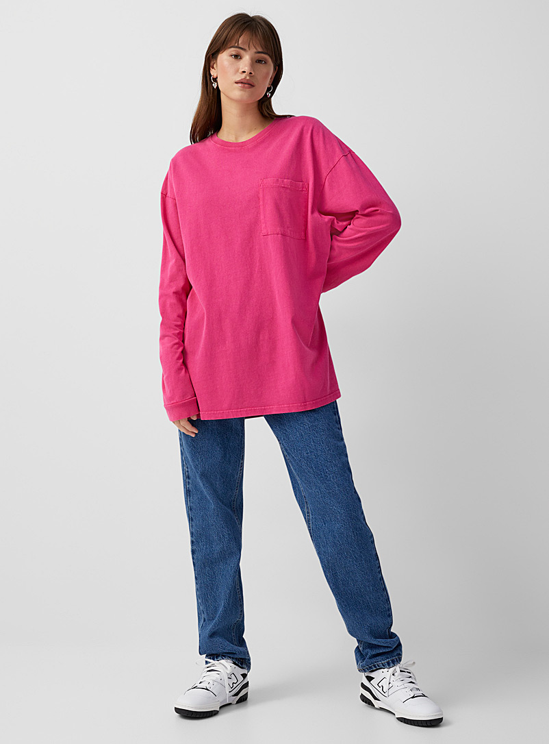 Twik: Le t-shirt ultra-ample fini délavé Vieux rose pour femme
