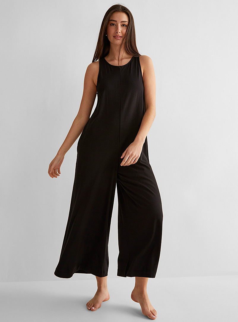 Simons Black Organic cotton wide-leg jumpsuit for women