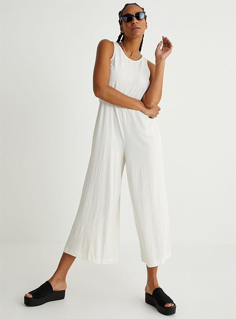 Simons Ivory White Organic cotton wide-leg jumpsuit for women