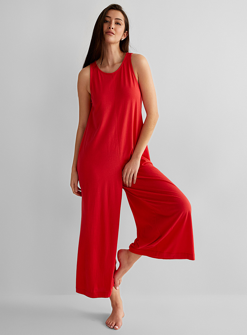 Simons Light Red Organic cotton wide-leg jumpsuit for women