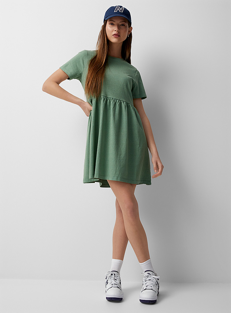Twik Light green Faded organic cotton babydoll dress for women