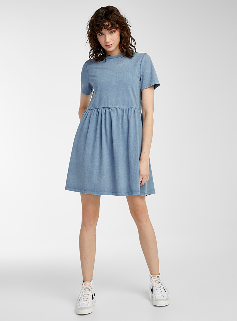Twik Blue Faded organic cotton babydoll dress for women