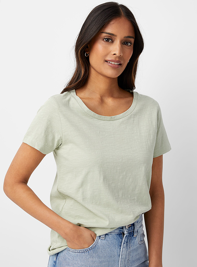 Contemporaine Green Textured jersey crew-neck T-shirt for women