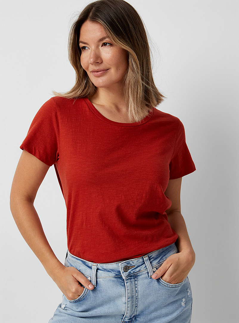 Contemporaine Red Textured jersey crew-neck T-shirt for women