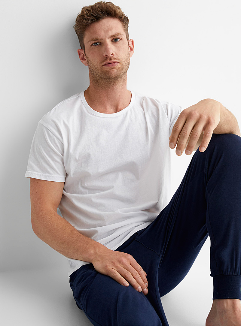 Le 31 White Organic-cotton low-collar lounge T-shirt for men