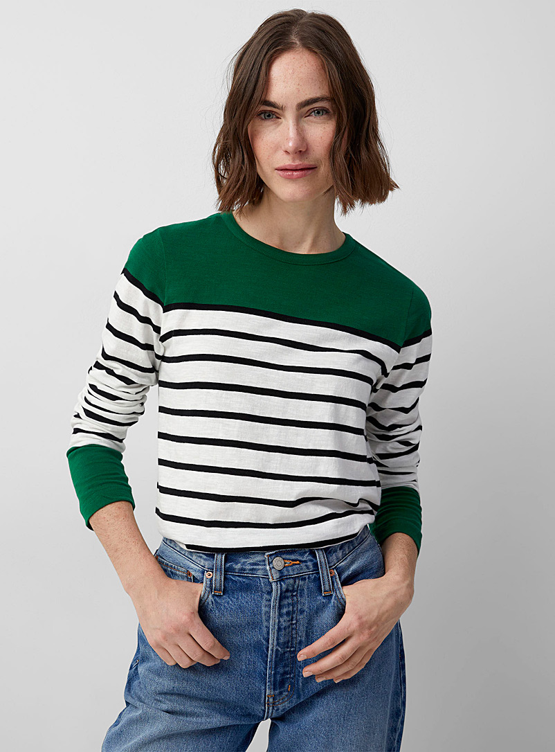 Contemporaine Patterned Green Accent-cuff sailor tee for women