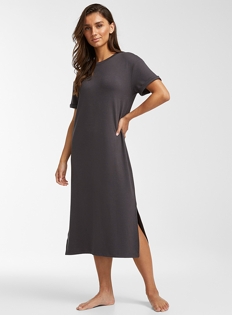 Miiyu Patterned Grey Grey terry-lined nightgown for women
