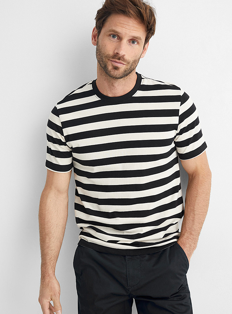 Le 31 Black Twin-stripe organic cotton T-shirt  for men