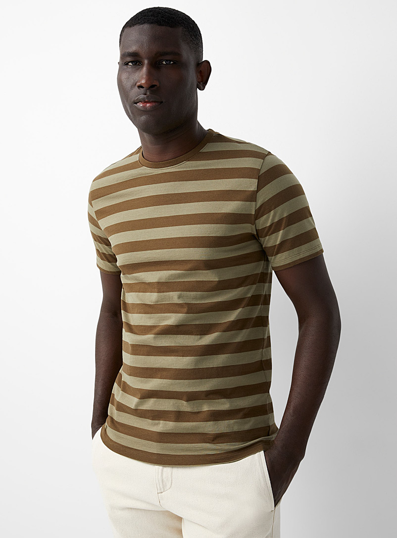 Le 31 Mossy Green Twin-stripe organic cotton T-shirt  for men