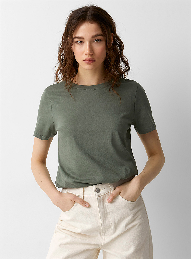Twik: Le t-shirt manches courtes coton bio Kaki chartreuse pour femme