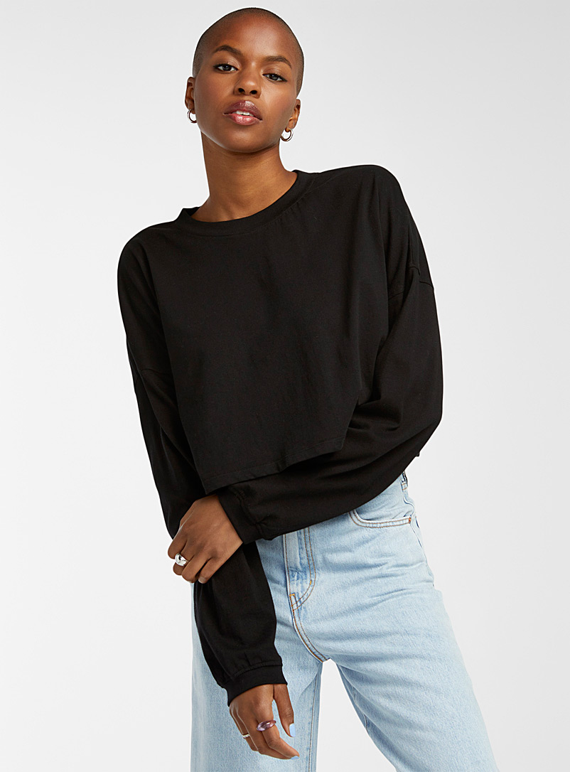 Twik Black Dolman long-sleeve cropped T-shirt for women