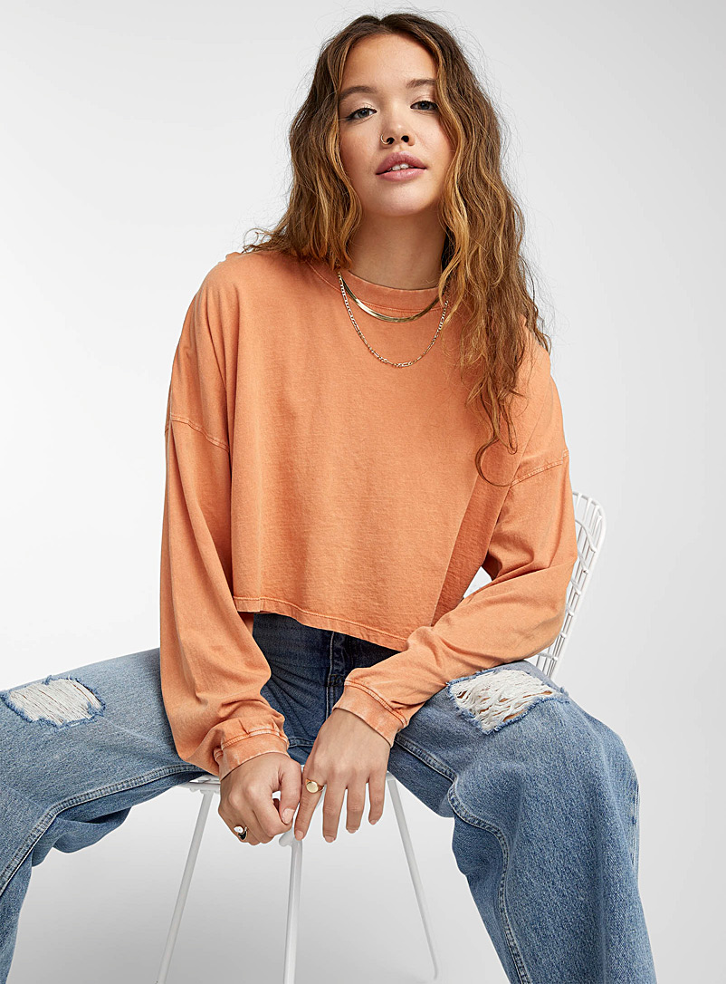 Twik Orange Dolman long-sleeve cropped T-shirt for women