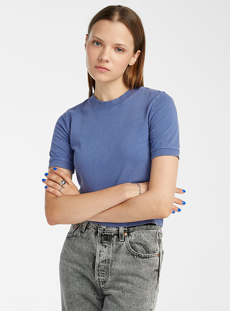 Twik: Le t-shirt court délavé Bleu pour femme