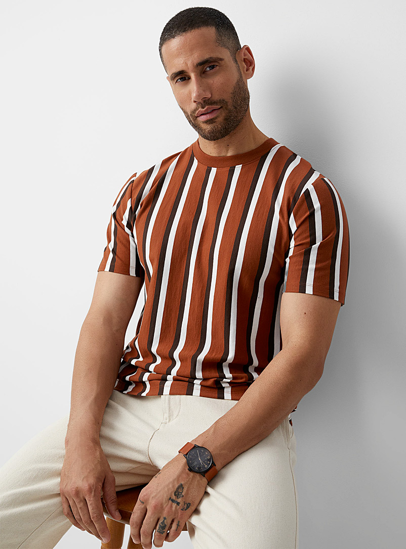 Le 31 Brown Double stripe T-shirt for men