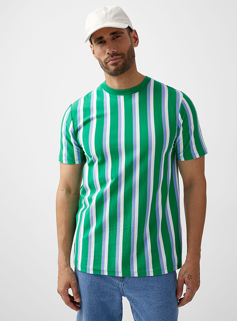 Le 31 Lime Green Double stripe T-shirt for men