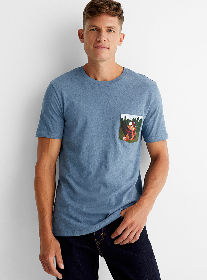 Le 31 Slate Blue Accent-pocket T-shirt for men