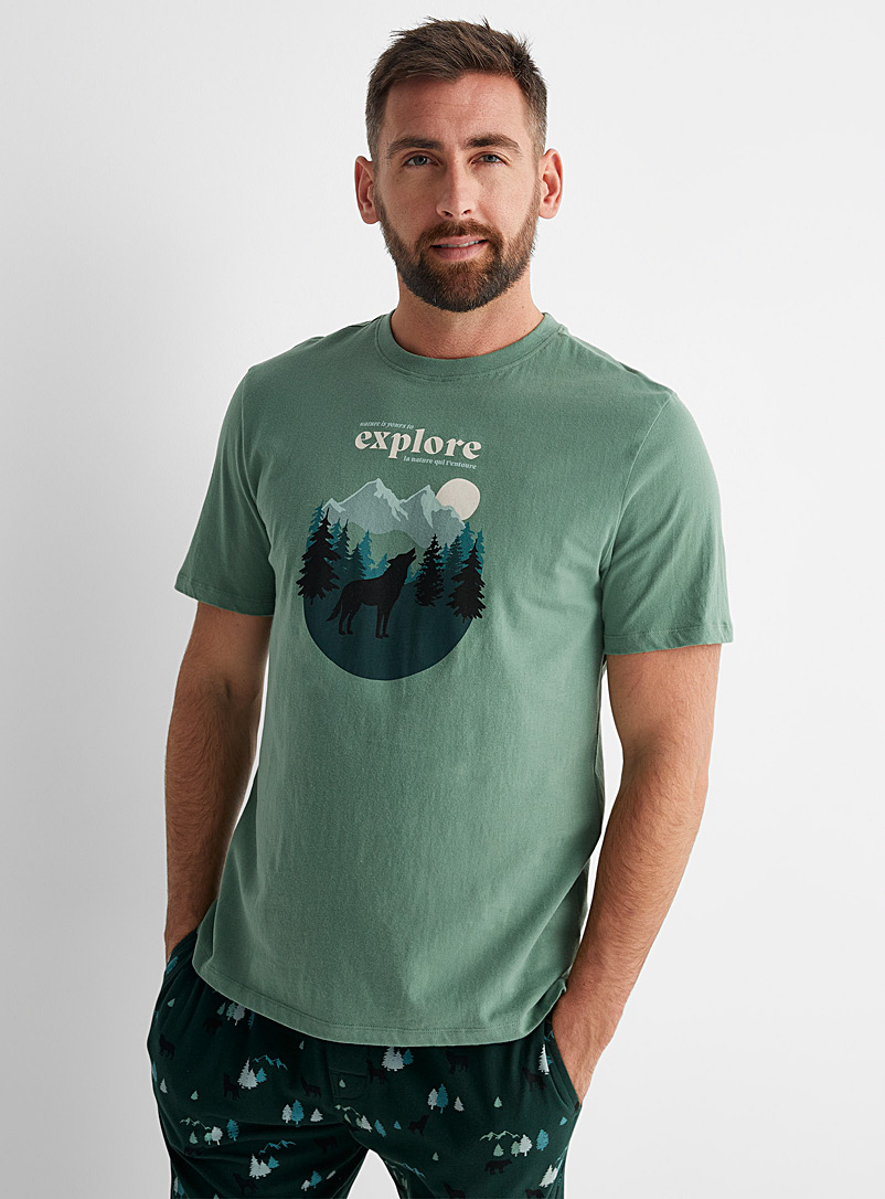 Le 31 Green Wild wolf lounge T-shirt for men