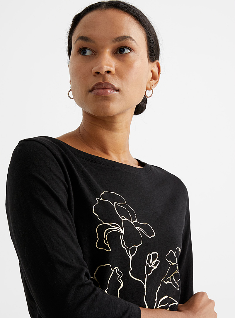 Contemporaine: Le t-shirt col bateau imprimé métallisé Écru à motifs pour femme