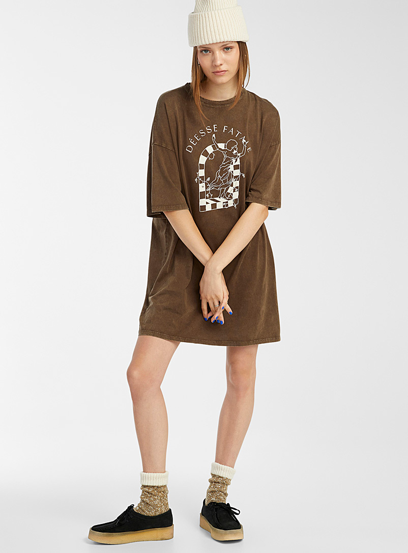 Twik Patterned Brown Irresistible goddess T-shirt dress for women