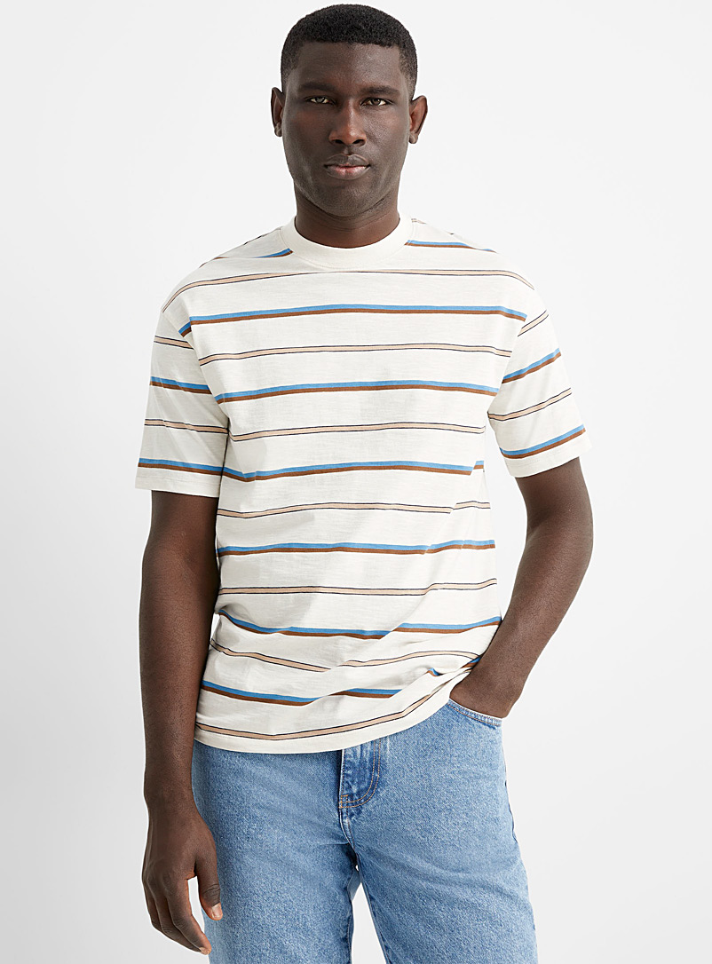 Le 31 Ivory White Multi-stripe T-shirt for men