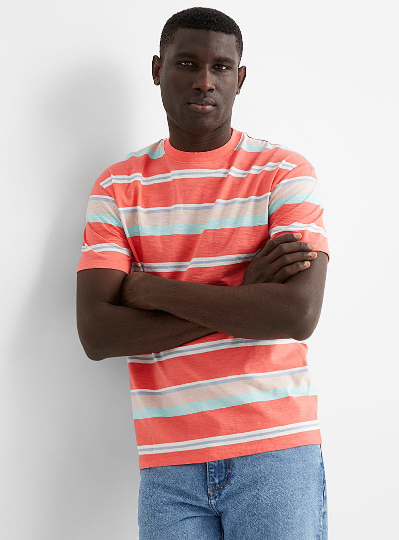 Le 31 Coral Multi-stripe T-shirt for men