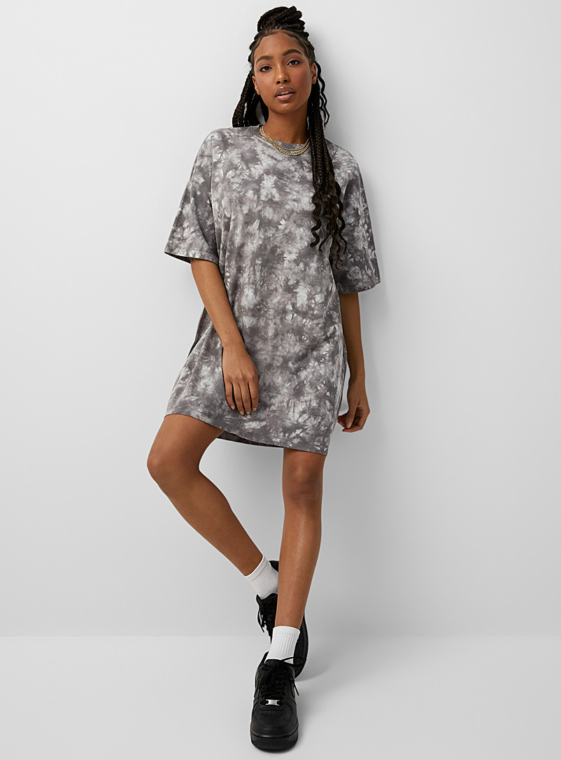 Twik Patterned Black Natural-dye illustrated T-shirt dress for women