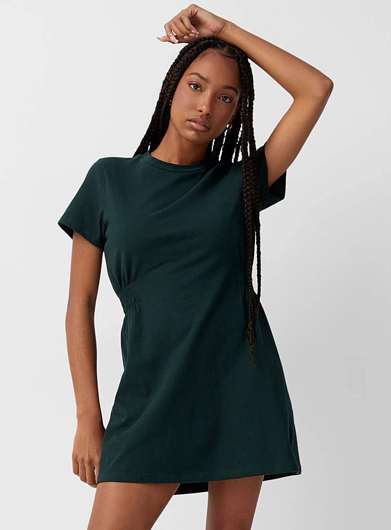 Twik: La robe fronces latérales coton bio Vert foncé-mousse-olive pour femme
