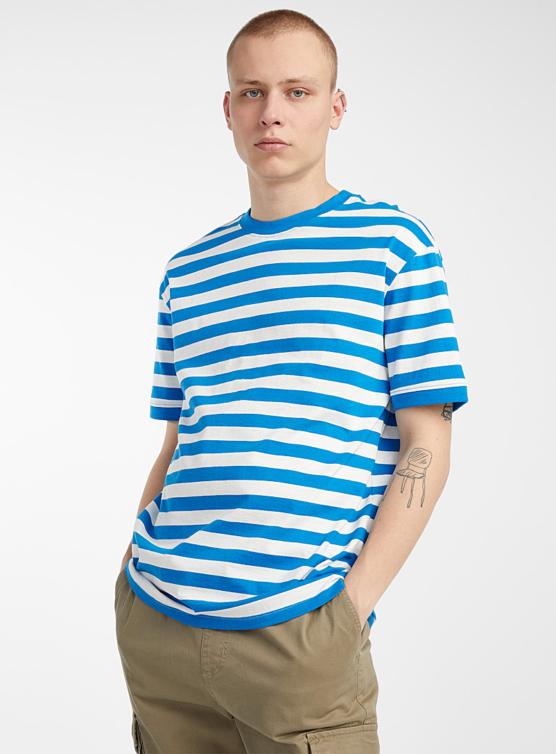 Djab Blue Wide twin stripe T-shirt for men