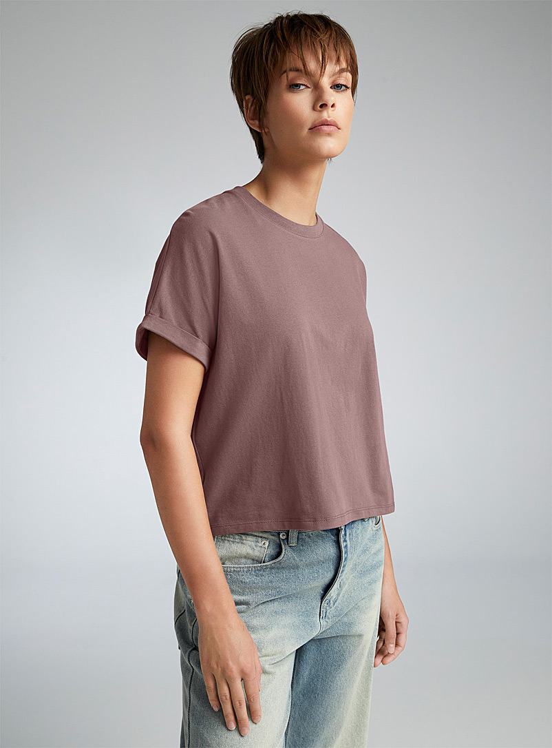 Twik: Le t-shirt carré manches roulottées Rose taupe pour femme
