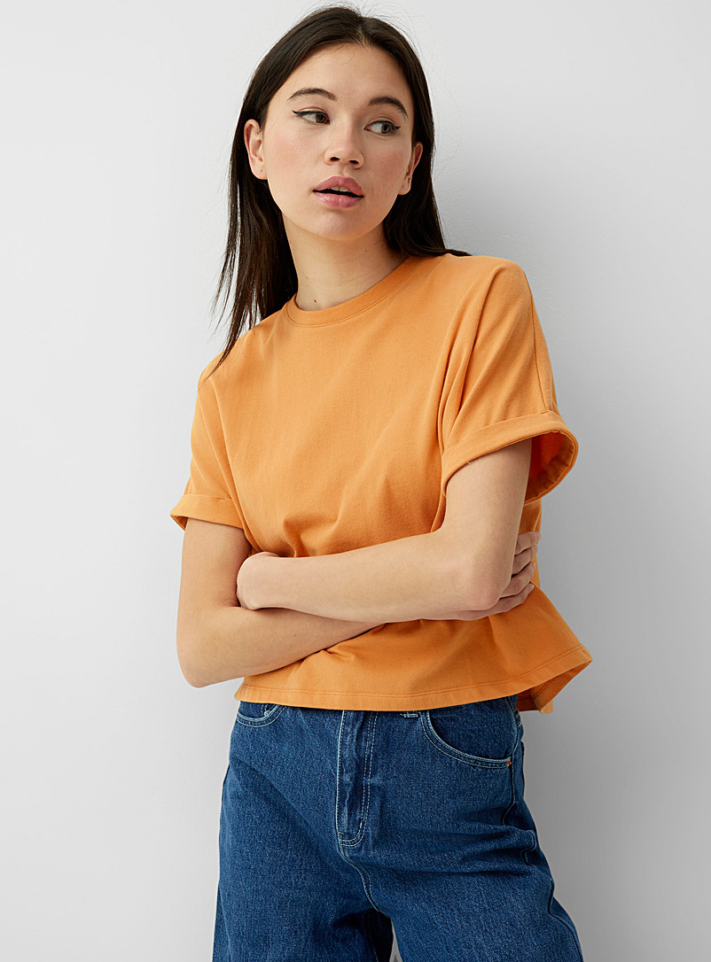 Twik Medium Orange Boxy cuffed-sleeve t-shirt for women