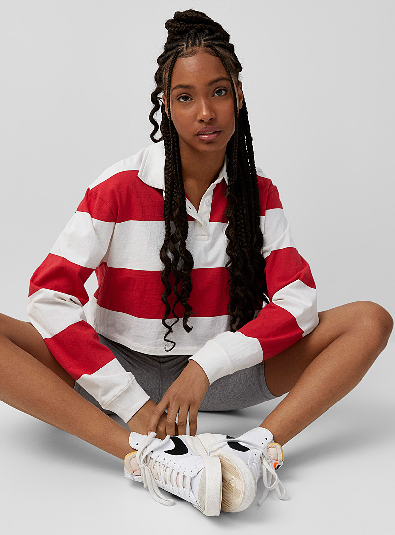 Twik Red Wide stripes cropped polo for women