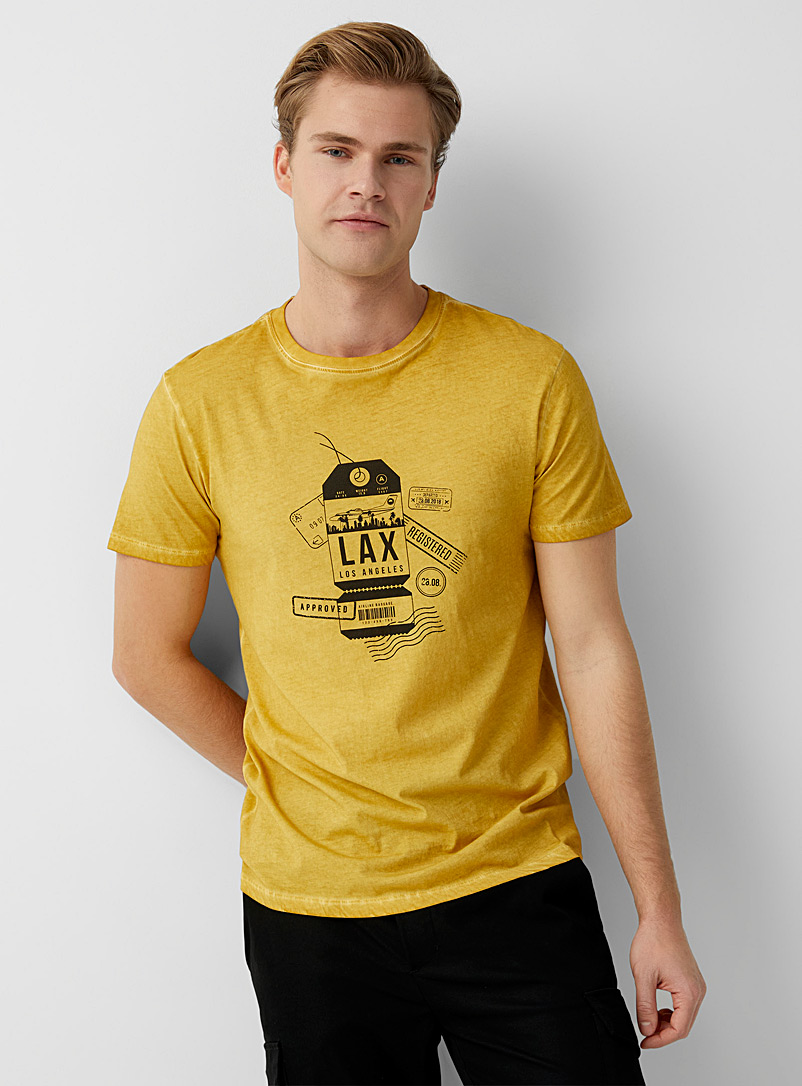 Le 31 Honey Oil-washed print T-shirt for men