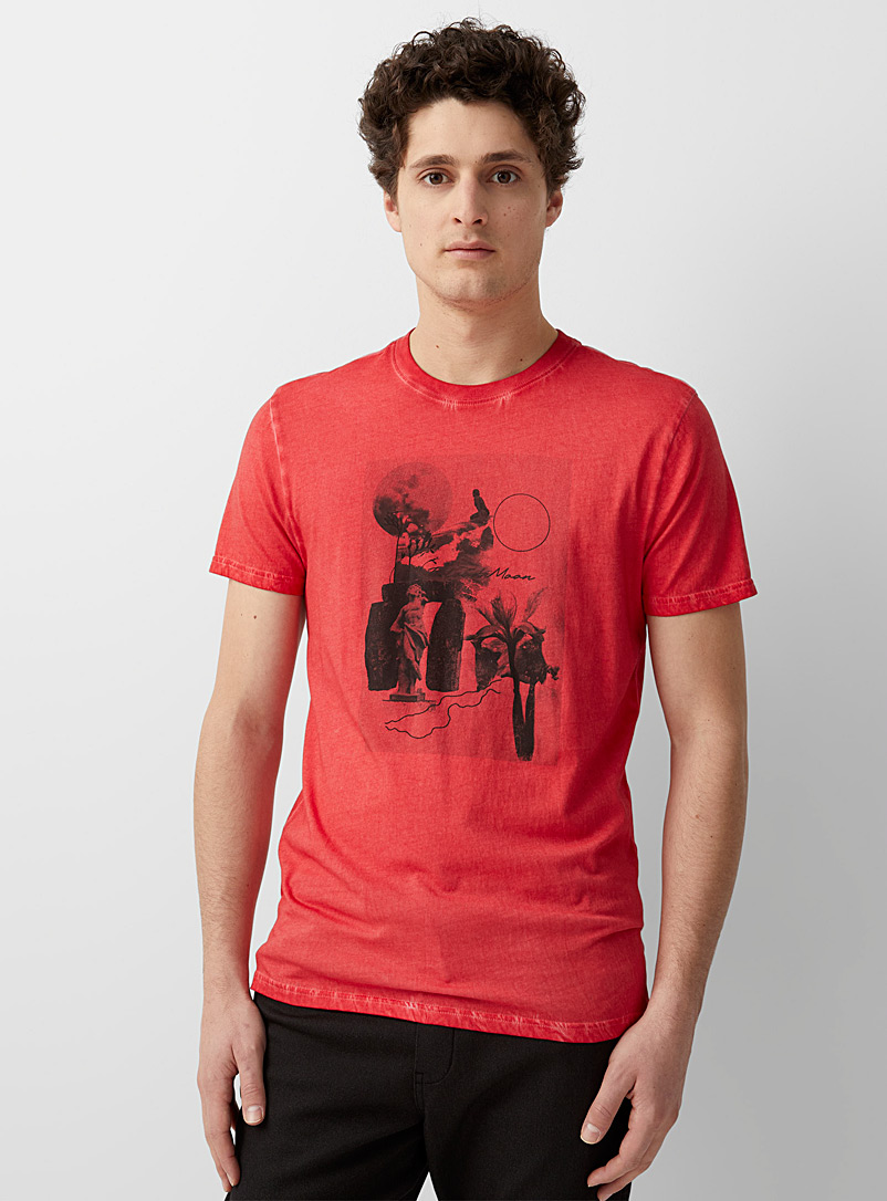 Le 31 Red Oil-washed print T-shirt for men