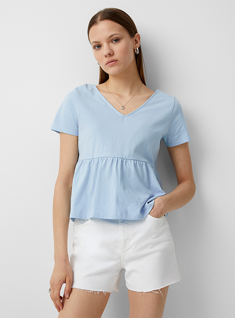 Twik Baby Blue Recycled cotton babydoll T-shirt for women