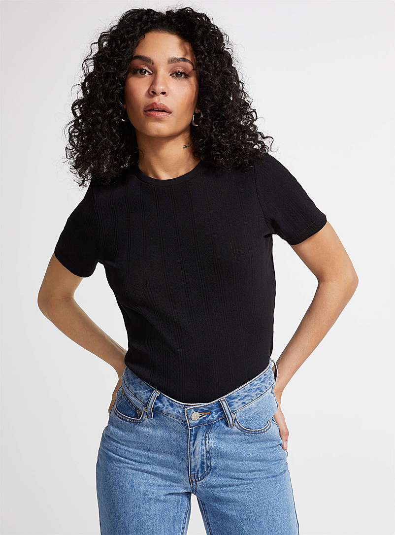 Icône Black Pointelle knit T-shirt for women