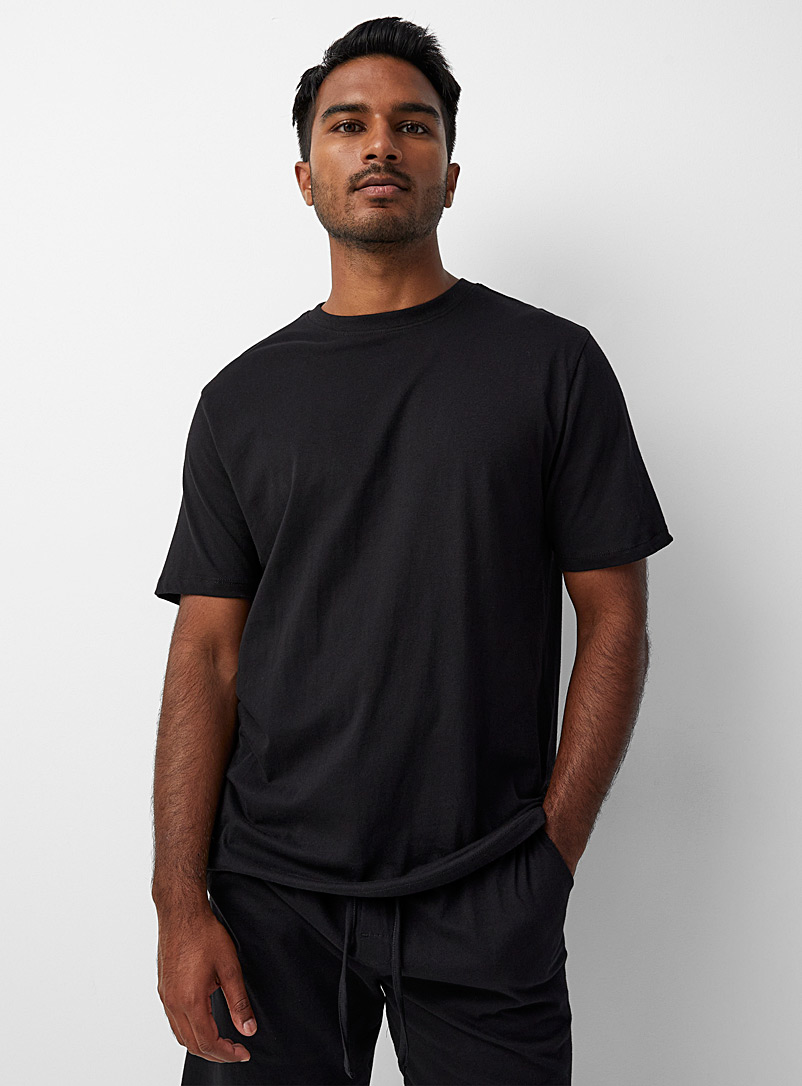 Le 31: Le t-shirt détente coton bio uni Noir pour homme