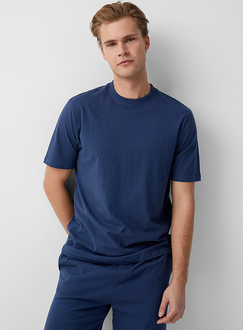 Le 31 Marine Blue Solid organic cotton lounge T-shirt for men
