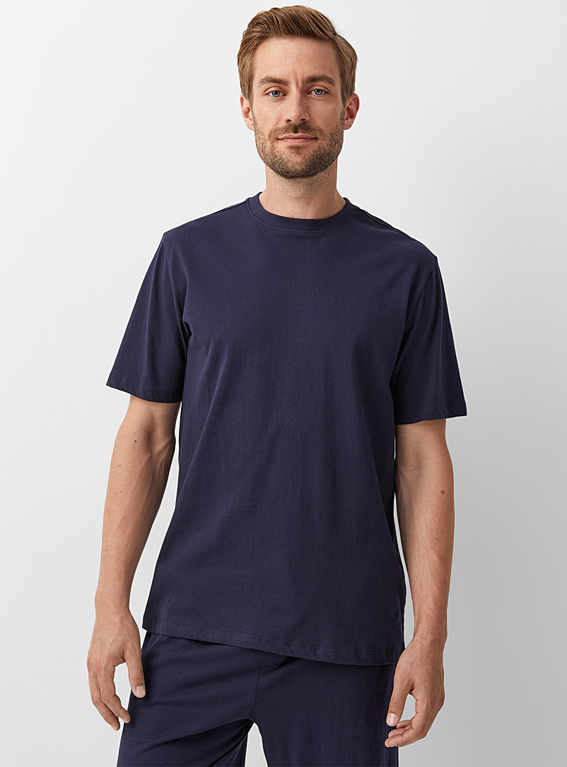 Le 31 Dark Blue Solid organic cotton lounge T-shirt for men