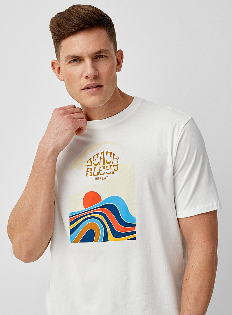 Le 31 Ivory White Tropical-print organic cotton lounge T-shirt for men