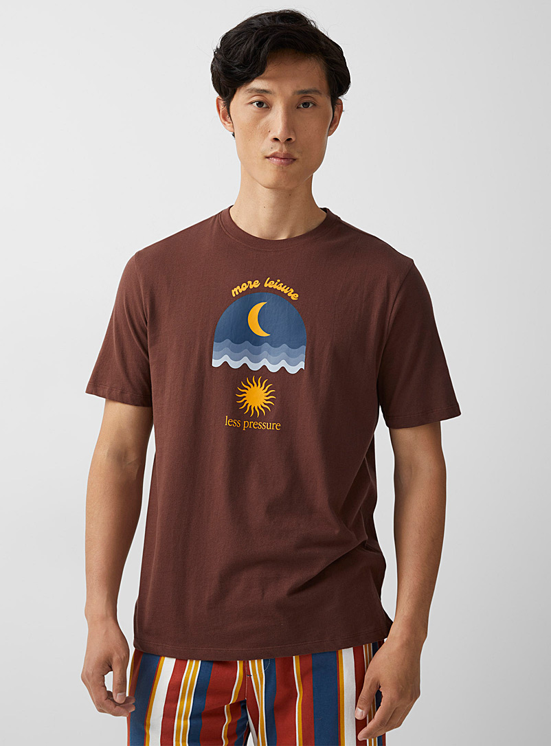 Le 31: Le t-shirt détente coton bio imprimé tropical Brun à motifs pour homme