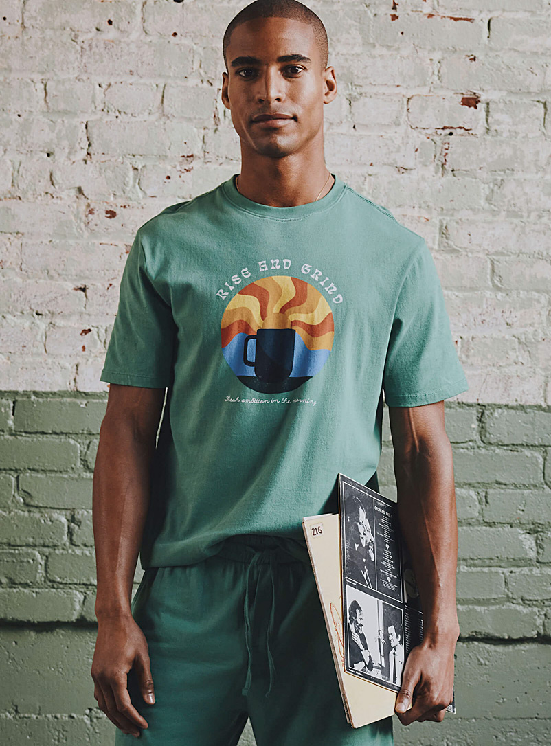 Le 31: Le t-shirt détente coton bio imprimé tropical Vert à motifs pour homme
