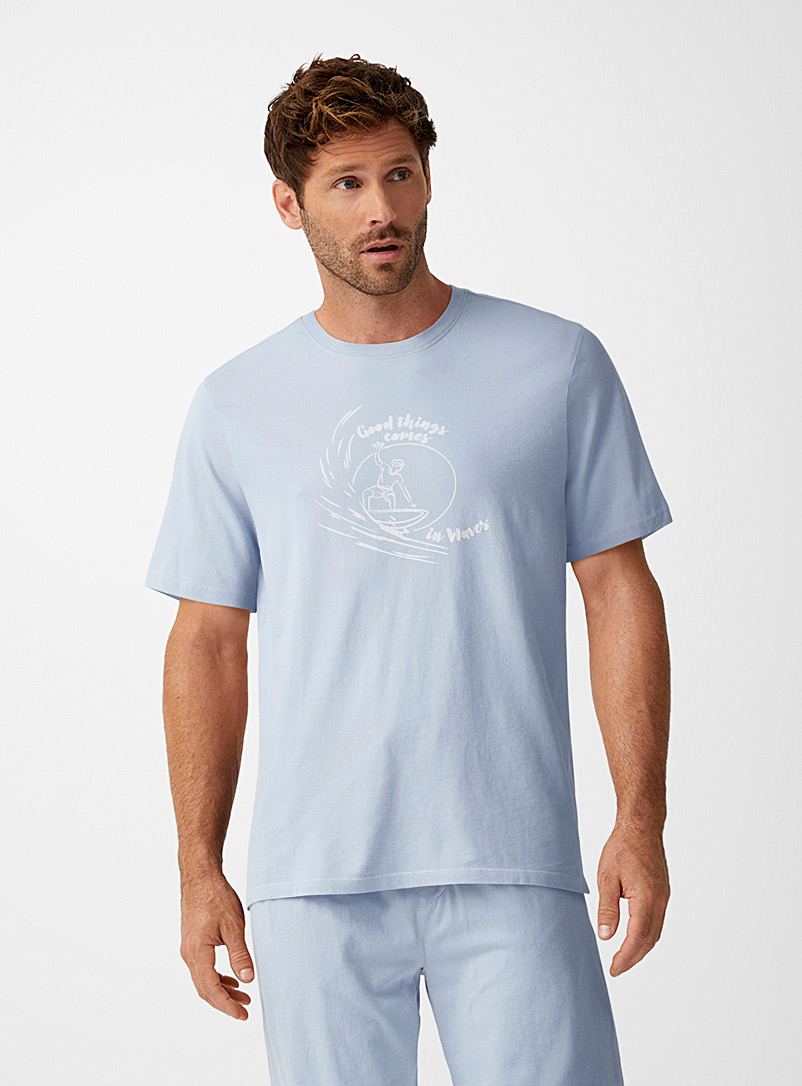 Le 31 Light blue Printed organic cotton lounge T-shirt for men