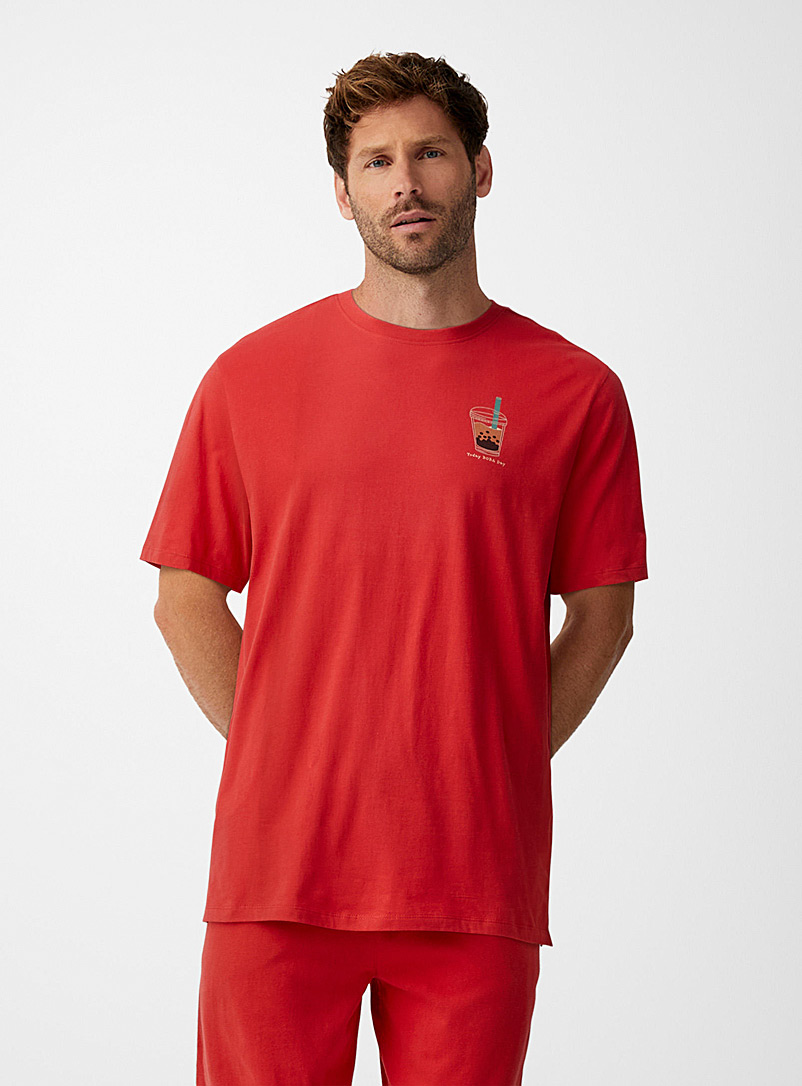 Le 31: Le t-shirt détente coton bio imprimé Rouge pour homme