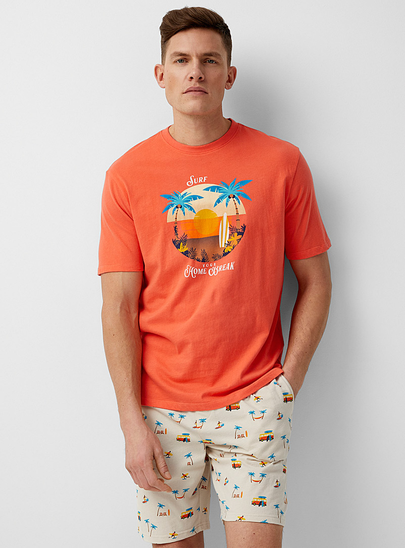 Le 31 Medium Orange Tropical-print organic cotton lounge T-shirt for men