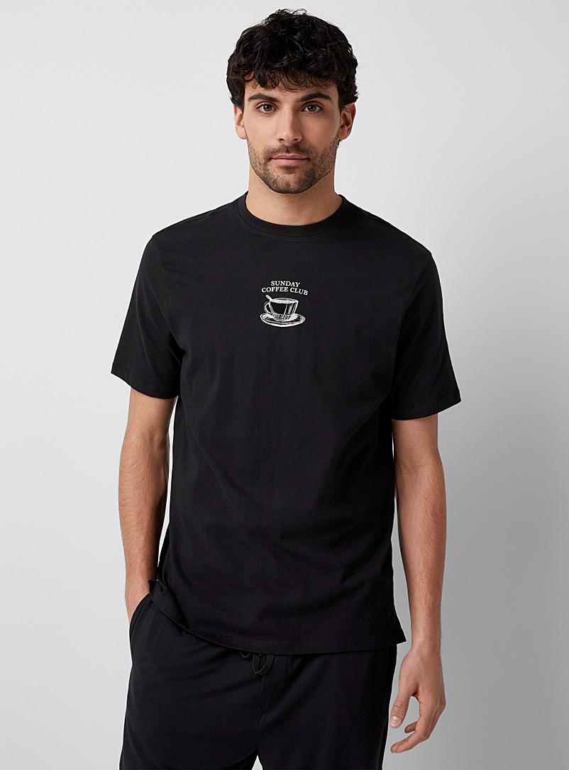 Le 31 Patterned Black Printed organic cotton lounge T-shirt for men