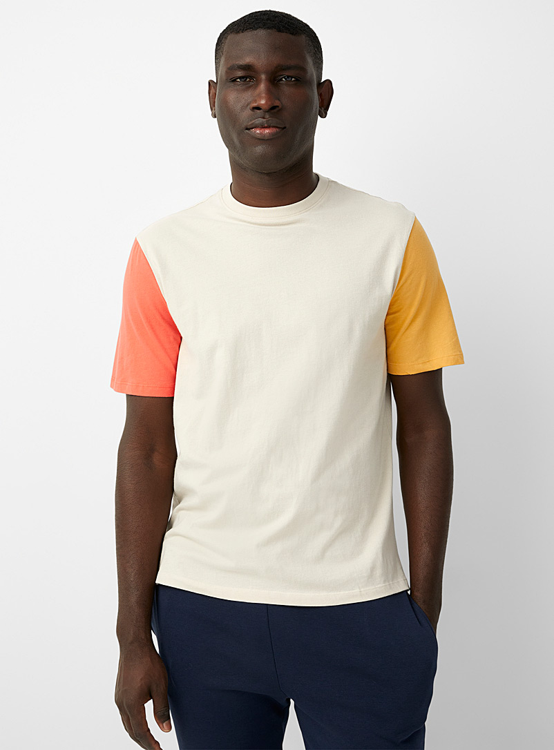 Le 31: Le t-shirt détente coton bio manches colorées Ivoire blanc os pour homme