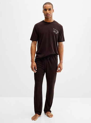 Le 31: Le pantalon pyjama fini bross&eacute; uni Brun pour homme